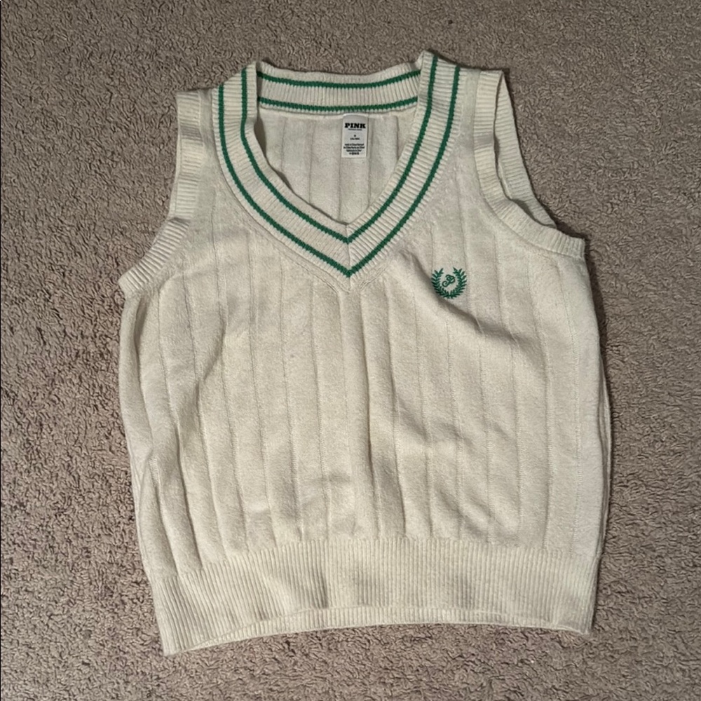 VS Pink Sweater Vest with Green Accents